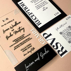 Elegante Hochzeitseinladung aus Acryl mit Antwortkarte und QR-Code / Modernes, minimalistisches Design / Klare Hochzeitseinladungen / Acryleinladungen