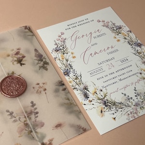 Faire-part de luxe |  Superposition élégante en vélin |  Faire-part de mariage élégant |   Impression couleur de haute qualité