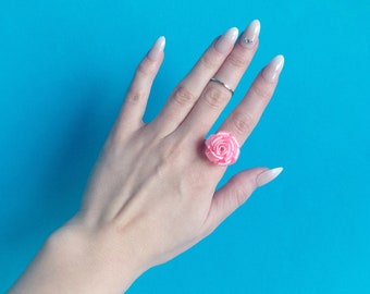 Ribbon Rose Ring , Pink rose ring, rose ring, rose ring women, flower ring, rose jewelry, adjustable ring, bridesmaid ring, thumb ring