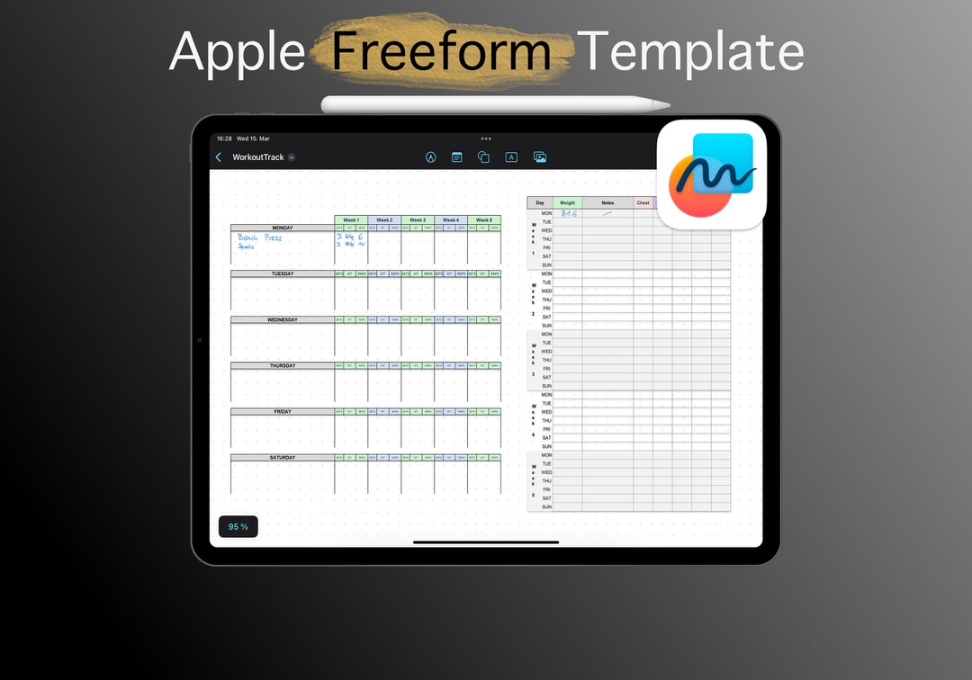 Apple Freeform Template, Workout Fitness Tracker, Weight Tracker, iPad Apple Freeform Template, Workout Fitness Tracker, Weight Tracker, iPad