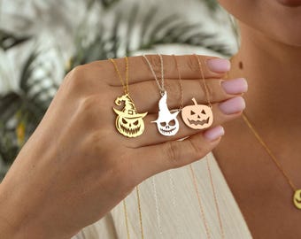 Halloween Ghost Necklace,  Minimalist Ghost Necklace, Custom Pumpkin Necklace, Dainty Halloween Ghost Jewelry for Her