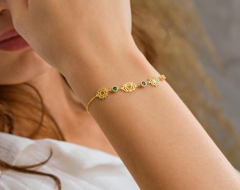 Sterling Silver Chakra Bracelet: Personalized Birthstone Healing Jewelry