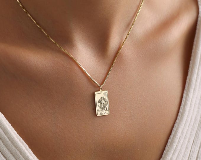 High Priestess Tarot Card Necklace: Sterling Silver & Gold Pendant