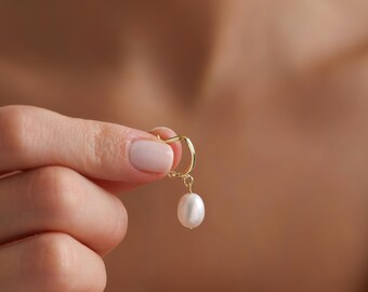 Dainty Pearl Drop Earrings: 14K Gold Filled, Sterling Silver Base
