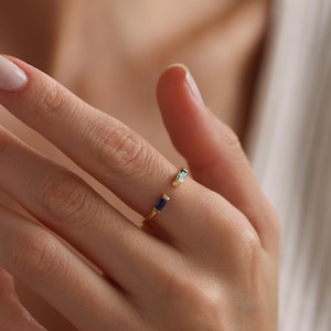 Duo Birthstone Ring, Custom Baguette Gemstone Ring, 2 Stone Personalized Ring, Gift for Her, Anniversary Gift, Mother&#39;s Ring
