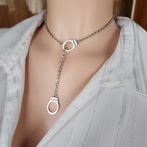 Discreet Stainless Steel Day Collar Choker - Handcuff Lariat Necklace
