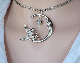 Fairy Moon Necklace, Stainless Steel Submissive Collar