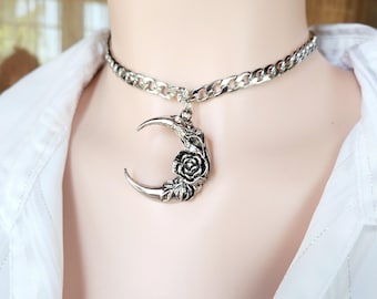 Moon Rose Stainless Steel Choker Necklace, Discreet Day Collar