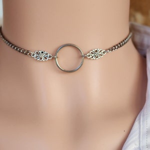 Discreet Day Collar Locking Submissive Collar Sub Collar Fine Flower O Ring Choker Necklace Gift