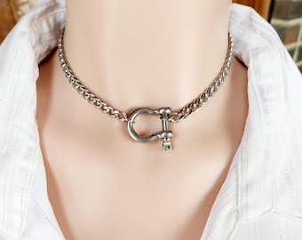 Discreet Day Collar Locking Custom Sub Collar Stainless Steel Choker Unisex Shackle Necklace