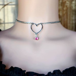 Locking Heart Choker: Stainless Steel Curb Chain Discreet Day Collar