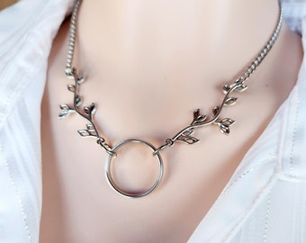 Leaf O Ring Choker Necklace: Gold Plated Stainless Steel Discreet Day Collar