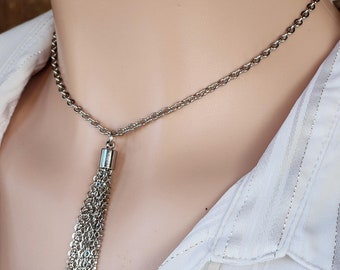 Stainless Steel Discreet Day Collar with Fine Flogger Tassel
