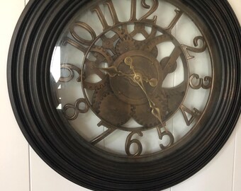 20" Rustic Gear Wall Clock Plastic Dark Bronze