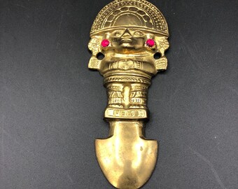 Tumi peruano de latón vintage, colgante de pared azteca (AX)