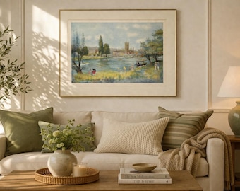 Lámina enmarcada “Henley” de Jeremy King – Edición limitada 104/260 – Paisaje ribereño – Arte mural vintage – Escena campestre inglesa