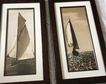 Two Framed Sailboat Black & White  Photos (P99)