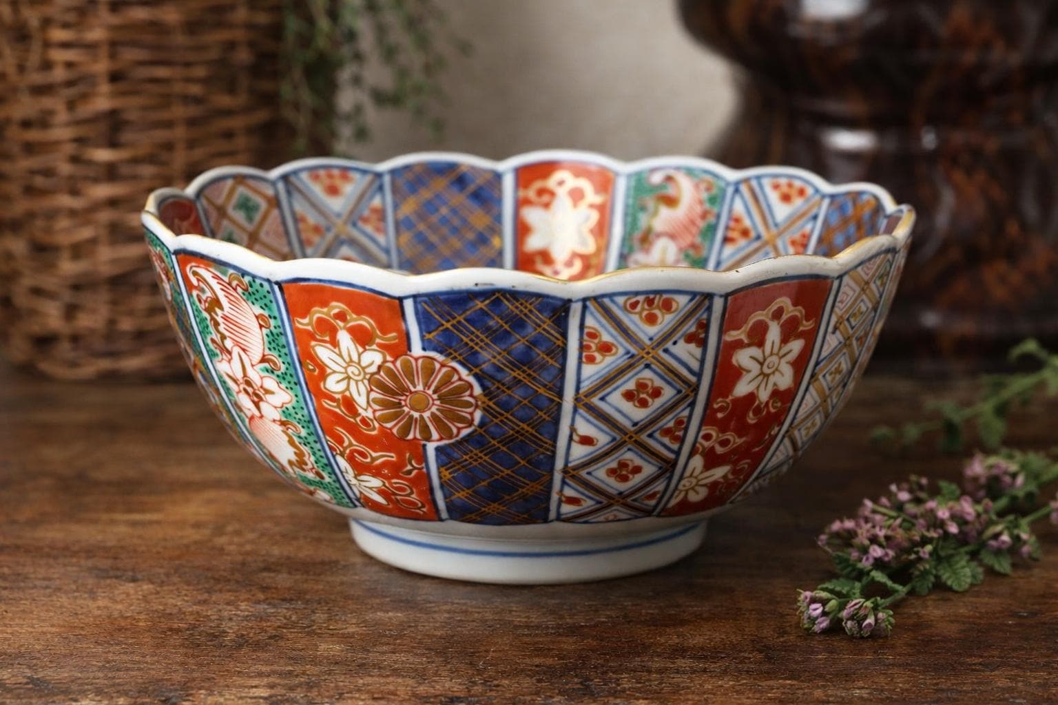 食器 Y Y Y Rare Scalloped Edge Hand Painted Gold Accent Floral Japanese