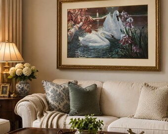 Donald Patterson Reproduction Framed Swans on a Lake (P104)