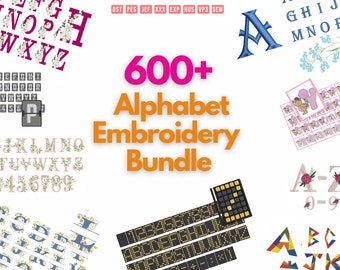 600+ Ready embroidery files package, Alphabet Embroidery Design bundle, Letters Embroidery File, Digital Product, Pes, Dst, Jef, Vp3, Exp