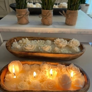 Candle Flowers in Dough Bowl, Floral Handmade Candles, All Natural Hand Poured Wax, Long Lasting Candle, Housewarming Gift for Her image 6