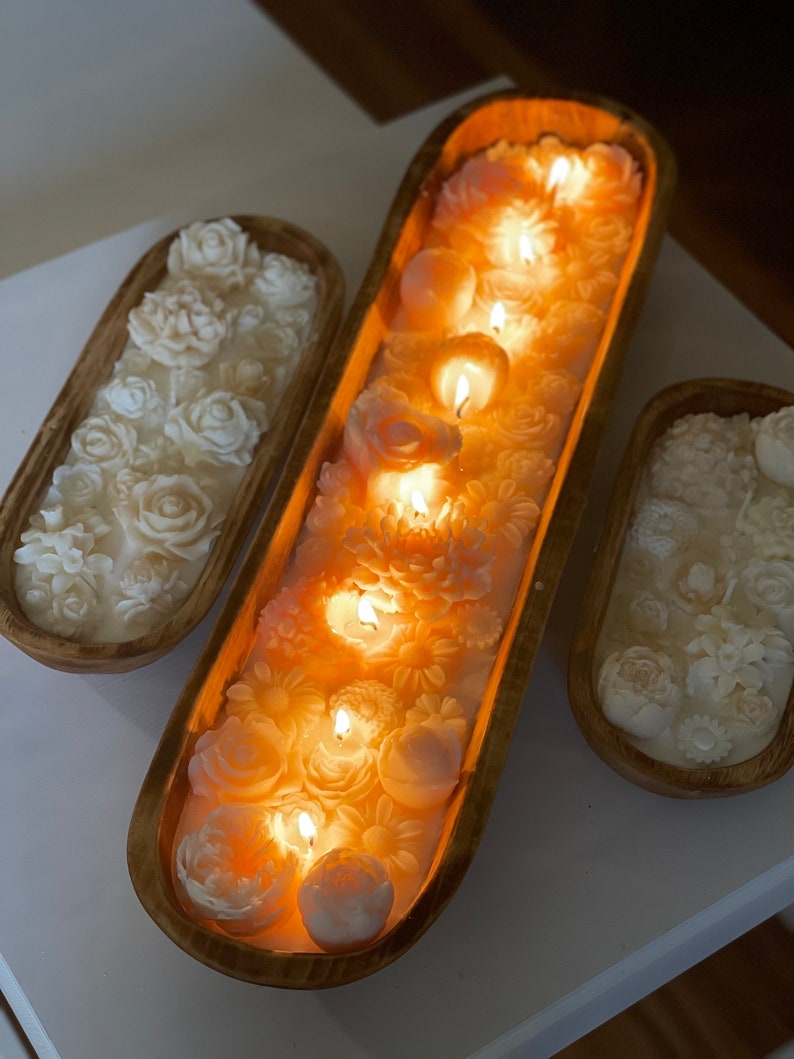 Large Candle Flowers in Dough Bowl XL, Floral Handmade Candles, All