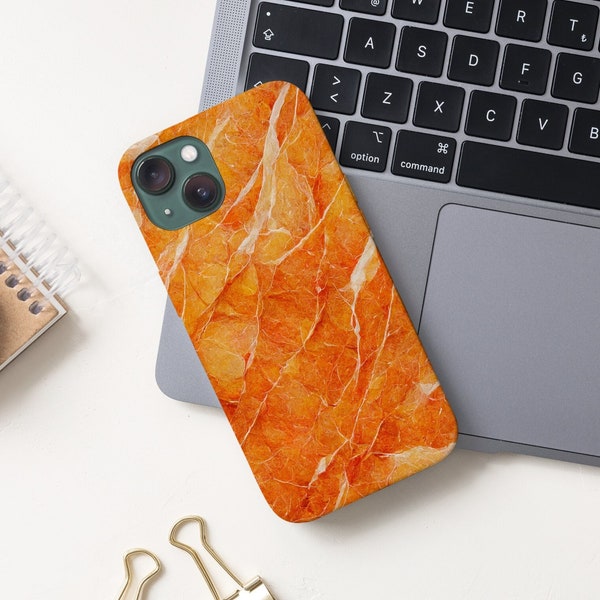 Orange Marble Phone Case, iPhone 14 13 12 11 X Xr Xs 8 7 Mini Pro Max Plus Samsung Galaxy S23 S22 S21 S20 Ultra Google Pixel 5