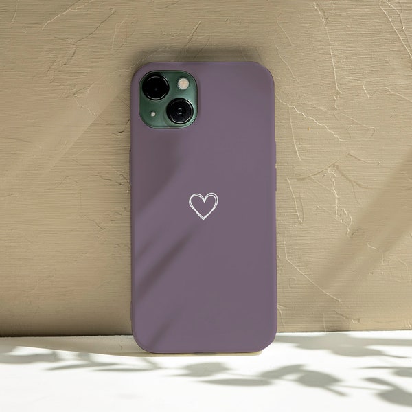 Minimalist Dove Grey Heart Phone Case, iPhone 14 13 12 11 X Xr Xs 8 7 Mini Pro Max Plus Samsung Galaxy S23 S22 S21 S20 Ultra