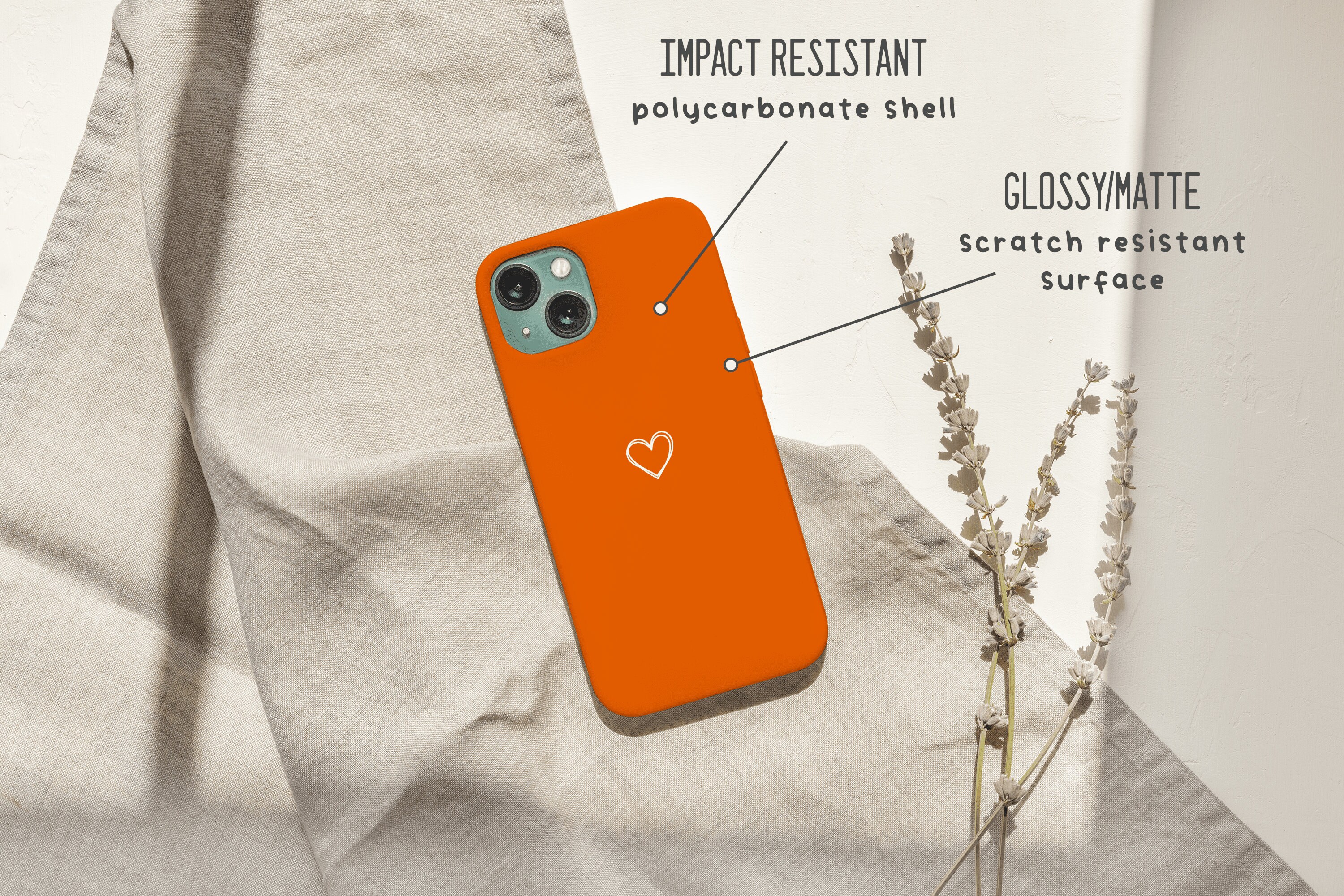 Minimalist Marmalade Orange Heart Phone Case, iPhone 14 13 12 11 X Xr