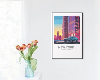 Trendy New York City Reise Print, Minimalistische Haus & Deko Skyline Auto Kunst (Digitaler Download)