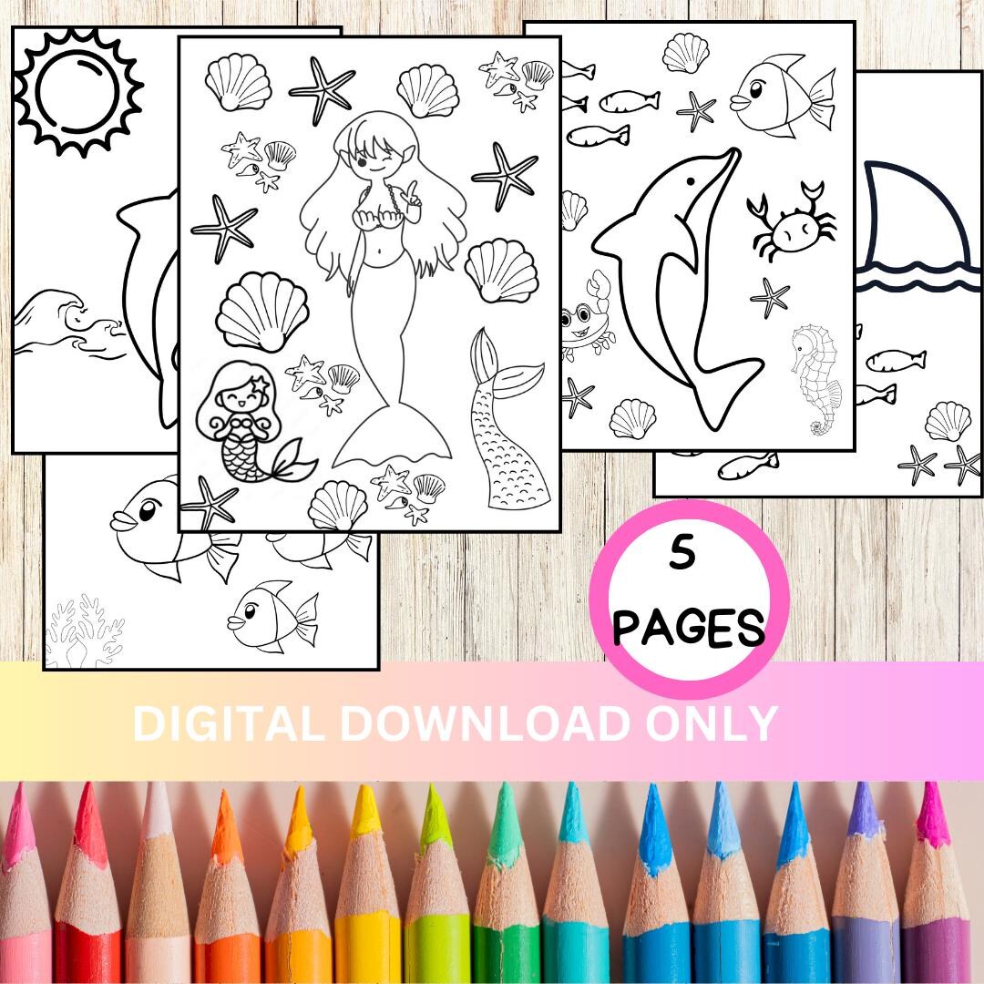 5 Under the Sea Coloring Pages, Printable, Digital, Instant Download
