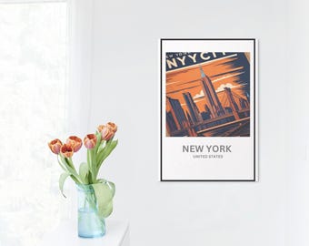 Trendy New York City Skyline Print, Minimalist Deco, Home & Deco, Travel Poster (Digital Download)
