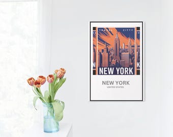 Trendiges New York City Reiseposter, Minimalistischer Haus & Deko, Vintage Stil Druck (Digitaler Download)