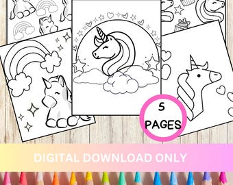 Unicorn Coloring Pages, Educational Prints - Kids Printable Birthday Party Activity (Digital Download)