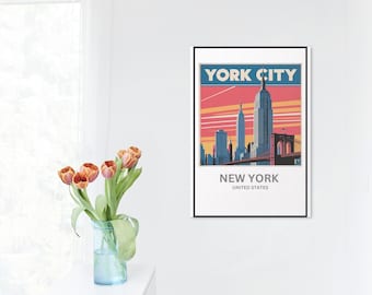 Trendy New York City Skyline Print, Minimalist Deco, Home & Deco,  Travel Poster (Digital Download)