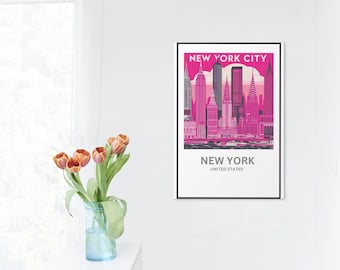 Trendy New York City Skyline Kunst Druck, Minimalistisches Haus & Deko, Reise Poster (Digitaler Download)