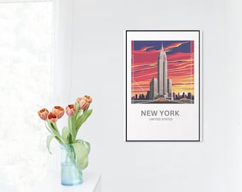 Trendy New York City Skyline Print, Minimalist Deco Home & Deco Travel Poster (Digital Download)