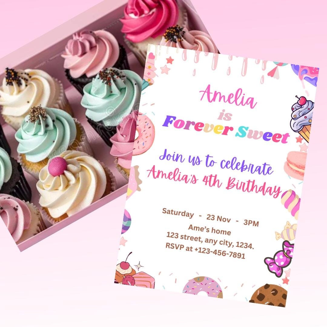 Invite Theme Editable Sweet Birthday Invitation Theme, Birthday Invite, Pink Purple ...