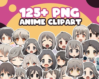 Cute Chibi Anime Clipart Bundle, Transparent PNG (Digital Download)