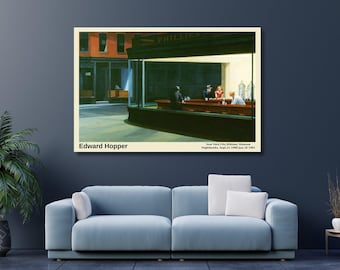 Edward Hopper Nighthawks Canvas Wall Art, Edward Hopper Nighthawks  Reproduction Poster Print, Edward Hopper Print Art, Edward Hopper Poster