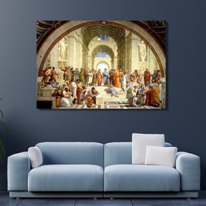 La scuola di Atene, arte murale su tela, dipinti di Raffaello Sanzio, stampa poster della scuola di Atene, filosofi dell&#39;antica Grecia, arte degli scienziati