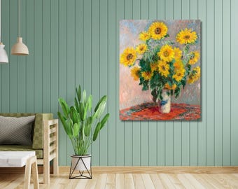ひまわりの版画、クロード・モネの版画、ひまわりの花束、ひまわりの