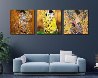 Lienzo Impreso El Beso De Gustav Klimt – Decoración Vintage Para Pared – Lago De Garda