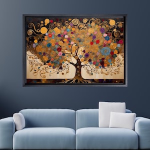 Tree of life Gustav Klimt Canvas Wall Art, Yggdrasil Wall Art, Tree of life Poster Print, Tree of Life Paintings, Tree Framed Gallery Canvas