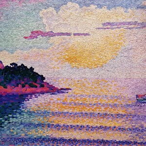 アンリ＝エドモン・クロス、【水浴】、希少画集画、新品高級額・額装付 アンリ・エドモンド・クロス「海に沈む夕日」1896年キャンバスプリント