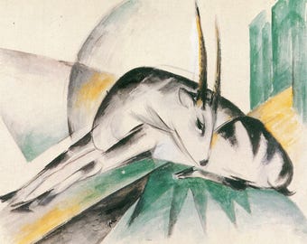フランツ・マルク ガゼル 照明 1923 キャンバスプリント ウォールアート、フランツ・マルク ポスター、フランツ・マルク 絵画、フランツ・マルク プリントアート、アート複製