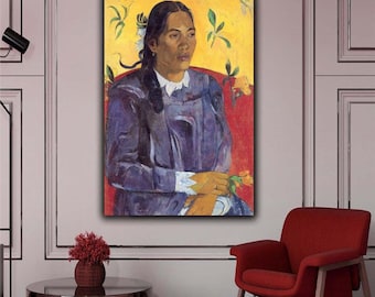 Impressionnisme impressionnisme femme avec une fleur, impression d'art mural de Paul Gauguin, affiche de Gauguin, peinture de Gauguin, impression de Paul Gauguin, reproduction d'art