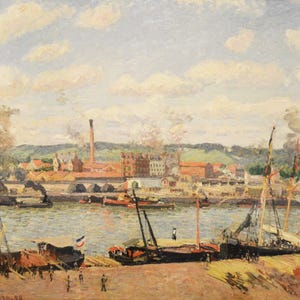 Camille Pissarro View on the Cotton Mill of Oiseel near Rouen 1898 Canvas Print Wall Art,Works by Pissarro,French Painter,Pissarro Painting