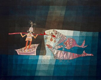 Paul Klee Battle scene from the funny and fantastic opera The Seafarers Canvas Print Wall Art,Klee Print,Paul Klee Painting,Archival Giclee