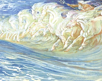 Walter Crane Neptune's Horses Canvas Print Wall Art,Crane Print,Crane Poster,Crane Painting,Crane Canvas,Art Reproduction,Archival Giclee